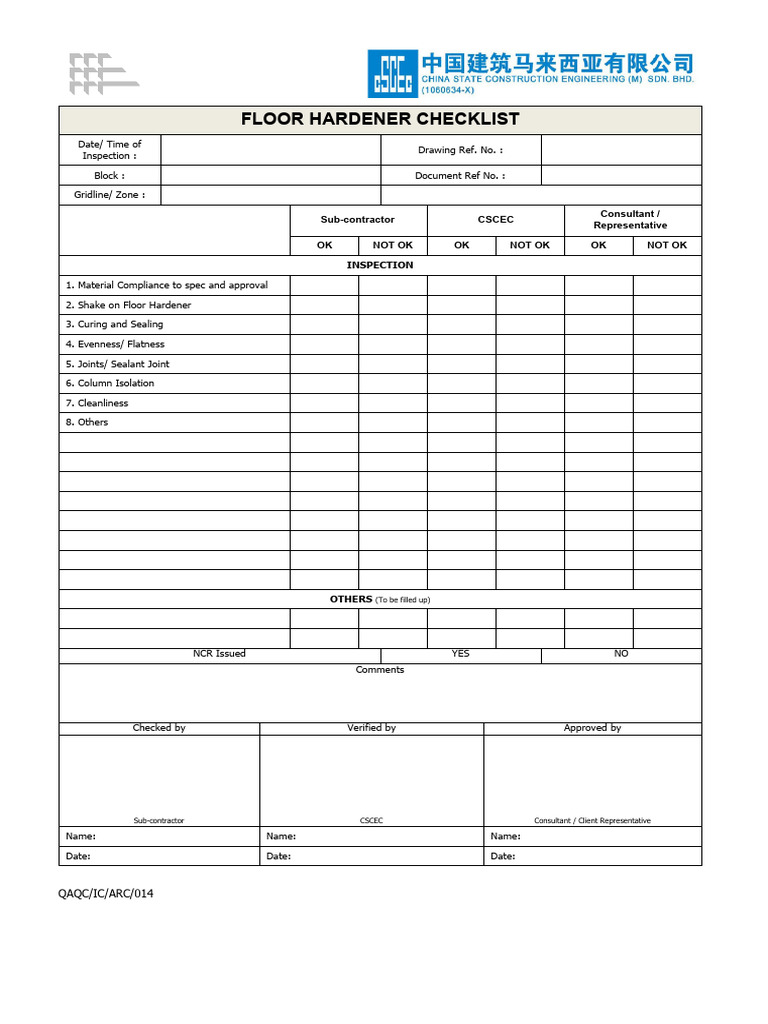 Floor Hardener Checklist PDF