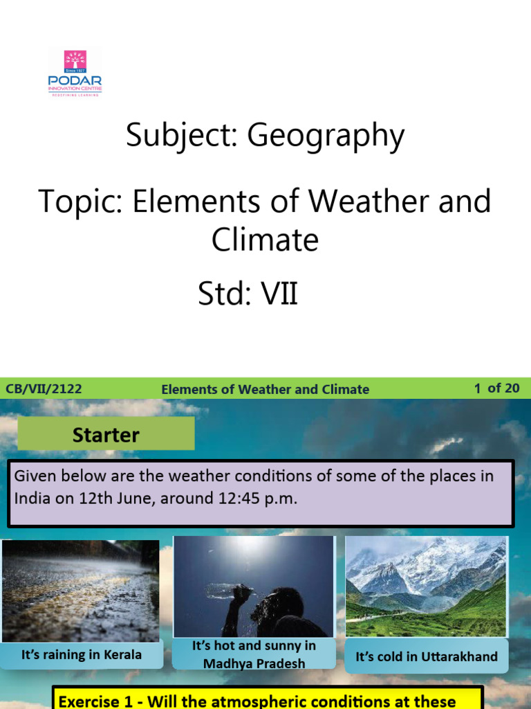 PPT1 - VII - Geog - Elements of Weather and Climate | PDF
