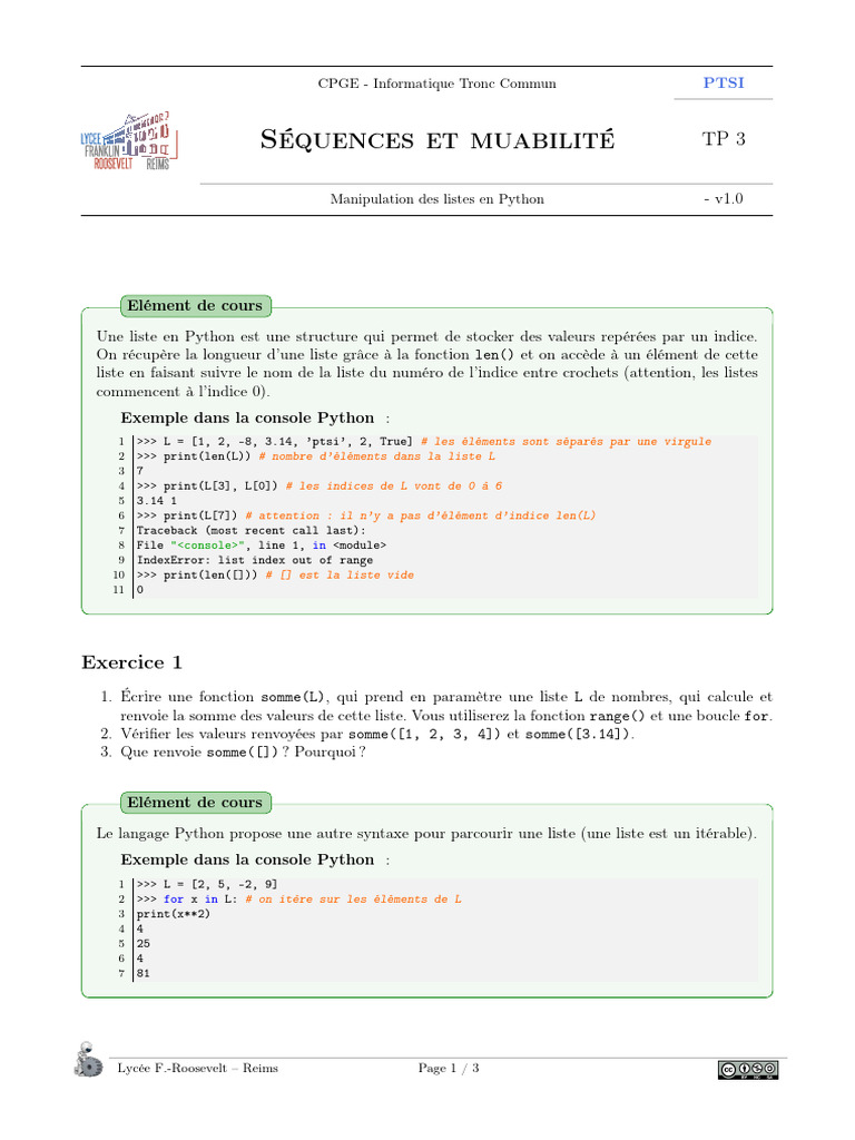 Manipulation des listes en Python | PDF | Python (Langage de ...