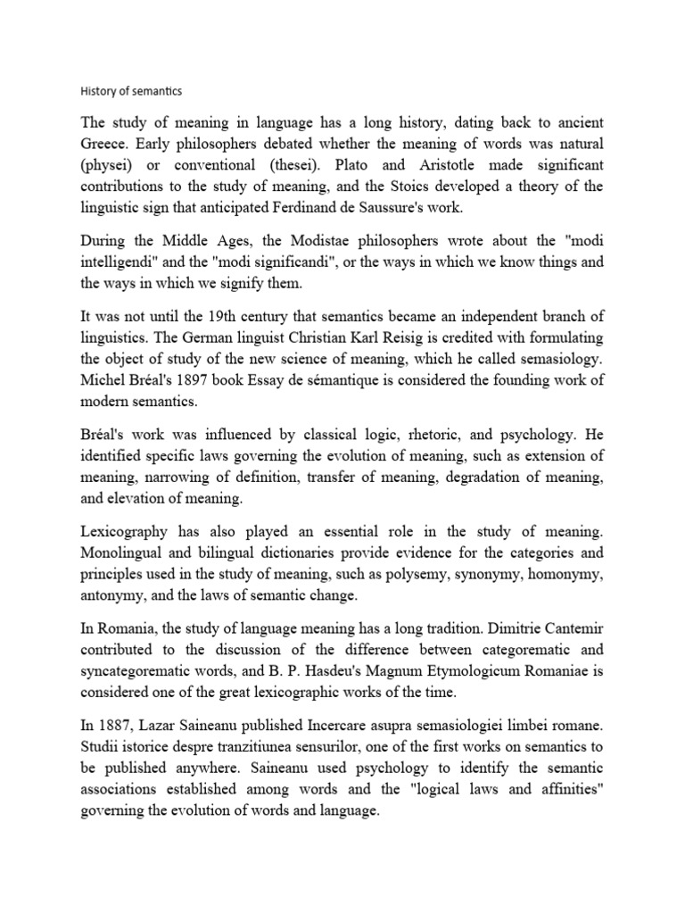 History of Semantics | PDF | Linguistics | Aristotle