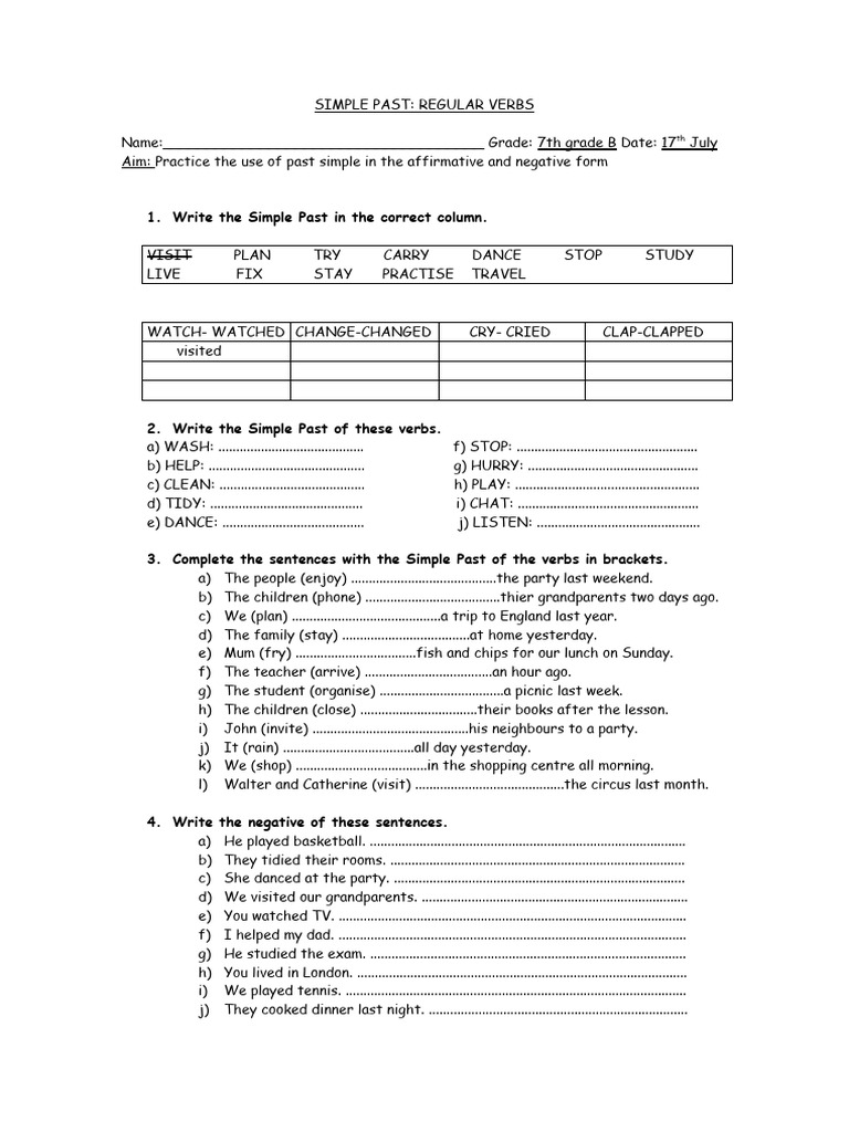 Simple Past Regular Verbs Practice | PDF | Language Mechanics | Grammar