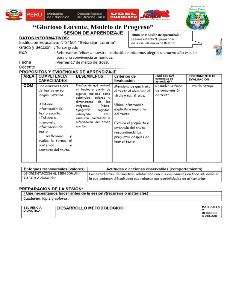 "Aprendizaje en el Primer Día Escolar" | PDF | Evaluación | Aprendizaje