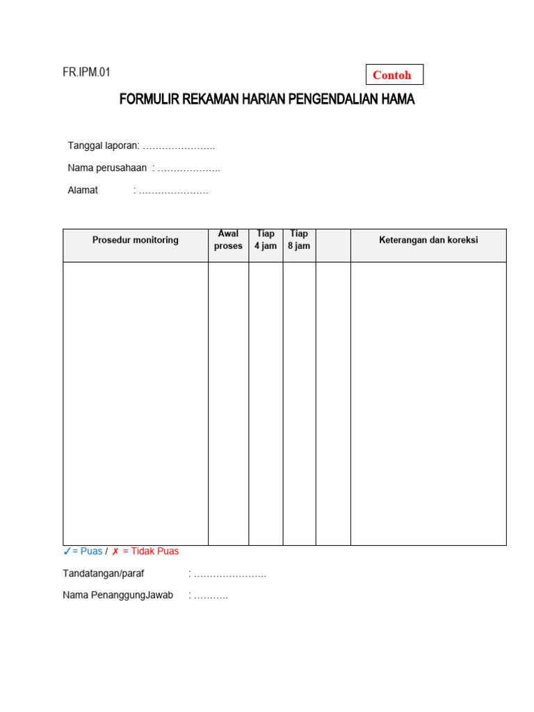 Formulir Rekaman Pengendalian Hama | PDF