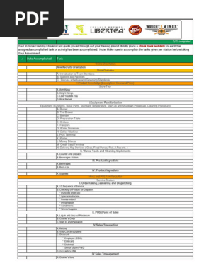 CASHIER SUPPORT TRAINING CHECKLIST