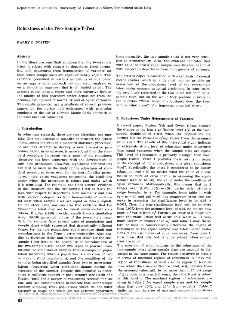 Robustness of The Two-Sample T-Test | PDF | Student's T Test | Sample ...