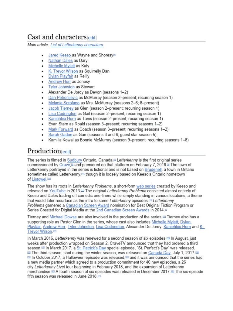 Letterkenny Cast & Production Overview | PDF | Television Shows ...