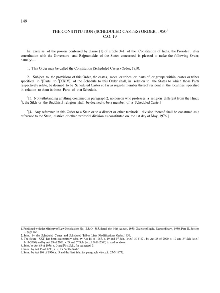 Scheduled Castes Order 1950 Details | PDF | Demographics Of India ...