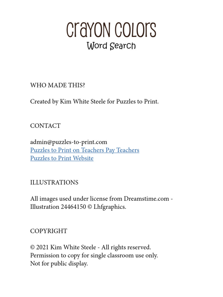 Crayon Colors Word Search | PDF | Word Search | Social Information ...