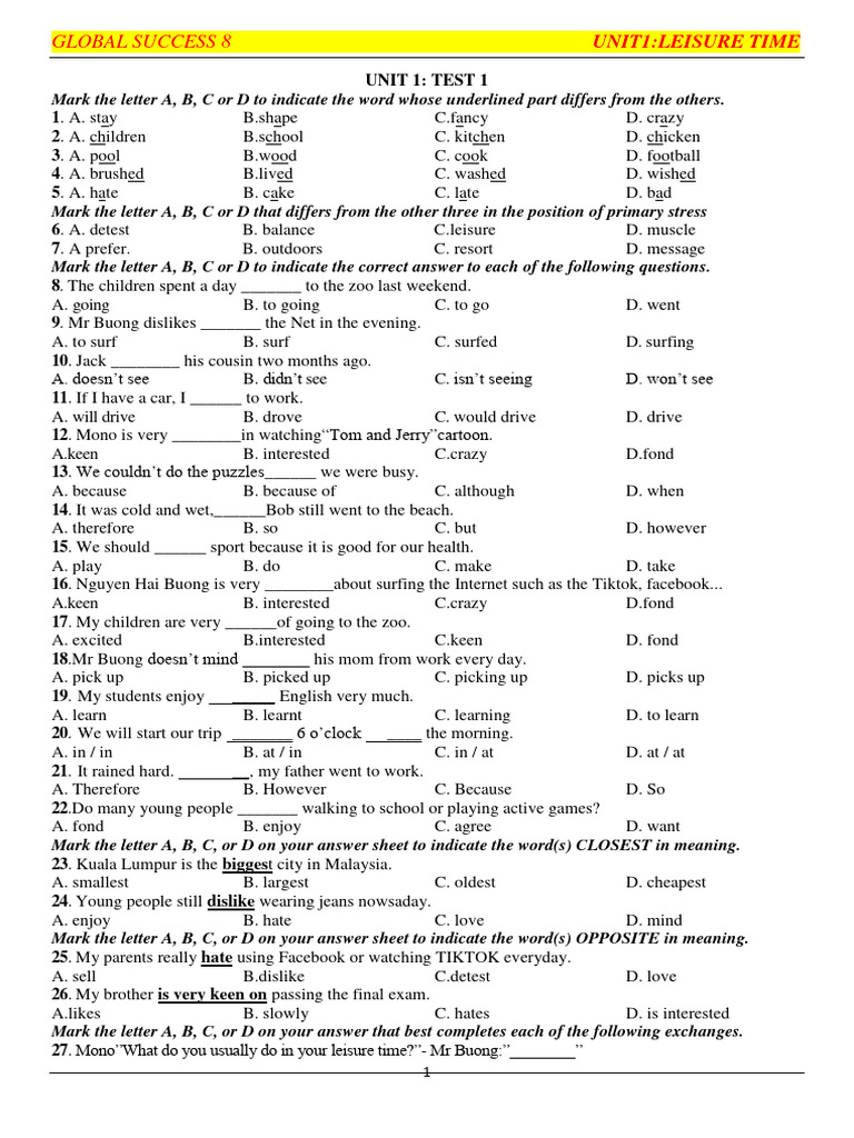 Global success 8 unit1 leisure time pdf hobbies