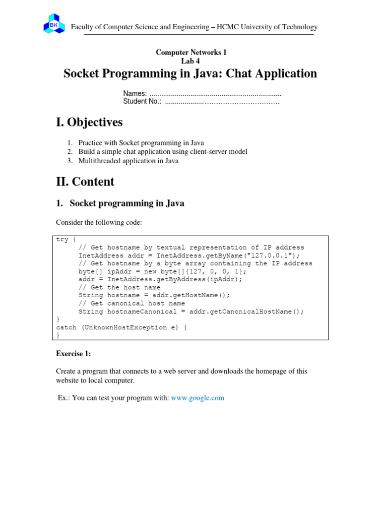 Lab 1c Socket Programming In Java PDF Lab 1c socket programming in java pdf