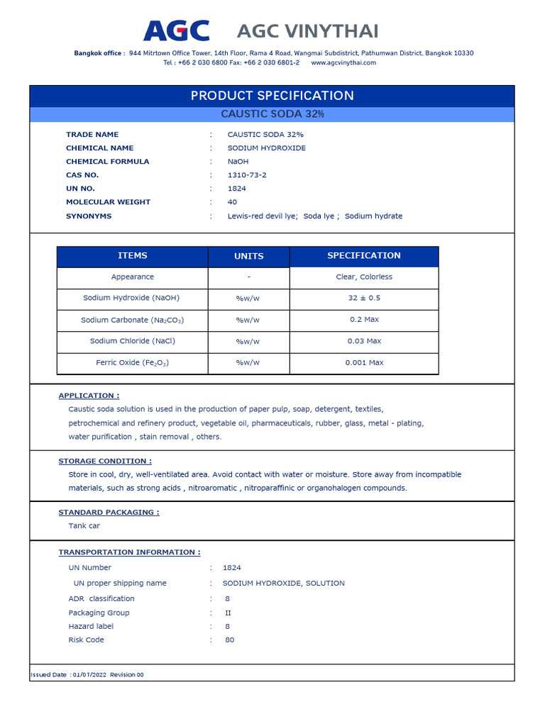 Caustic Soda 32% Specifications | PDF | Sodium Hydroxide | Chemistry