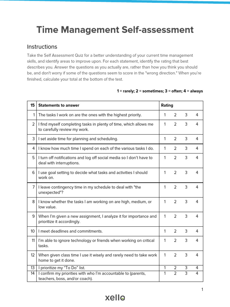 Time Management Self-Assessment Quiz | PDF