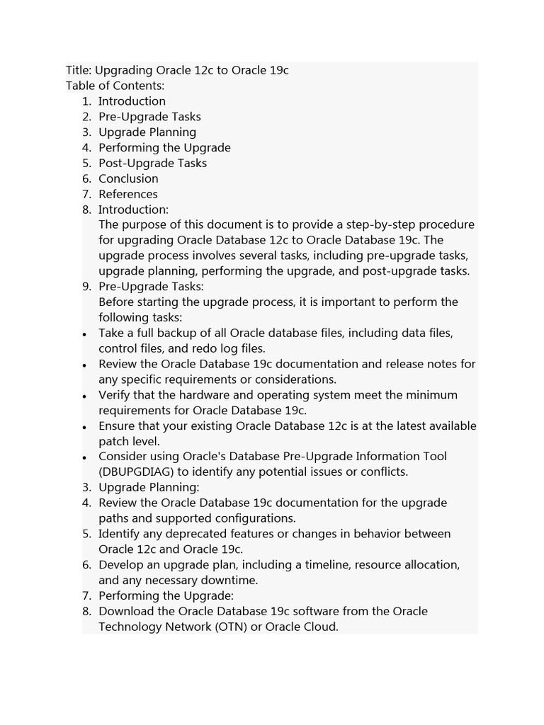 Oracle 12c to 19c Upgrade Guide | PDF