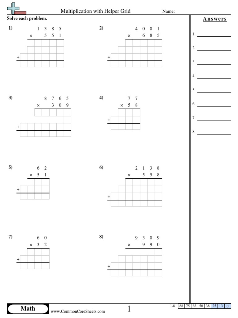 Multiplication with Helper Grid Answers | PDF | Mathematics