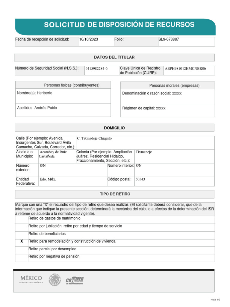 Heriberto Andres Pablo - Solicitud de Disposicion de Recursos. | PDF