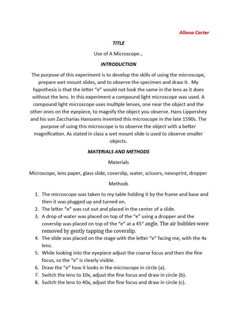Microscope Lab Report PDF Materials Science Laboratory Equipment