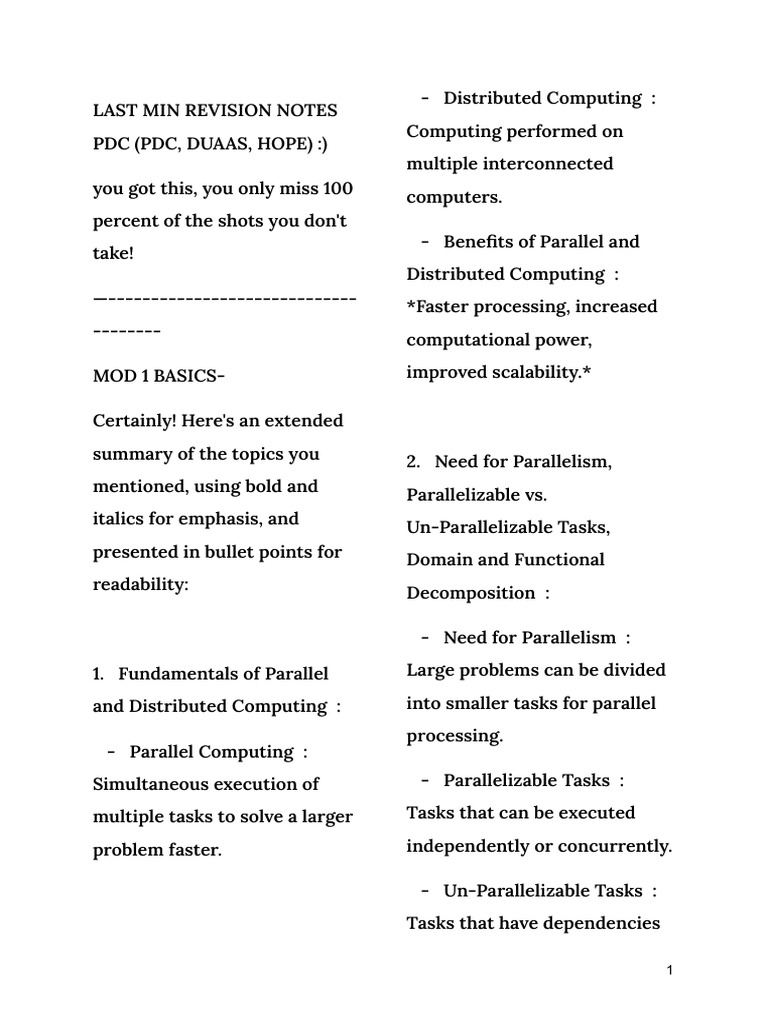 PDC Last Min Notes For MCQS - Theory | PDF | Parallel Computing | Load ...