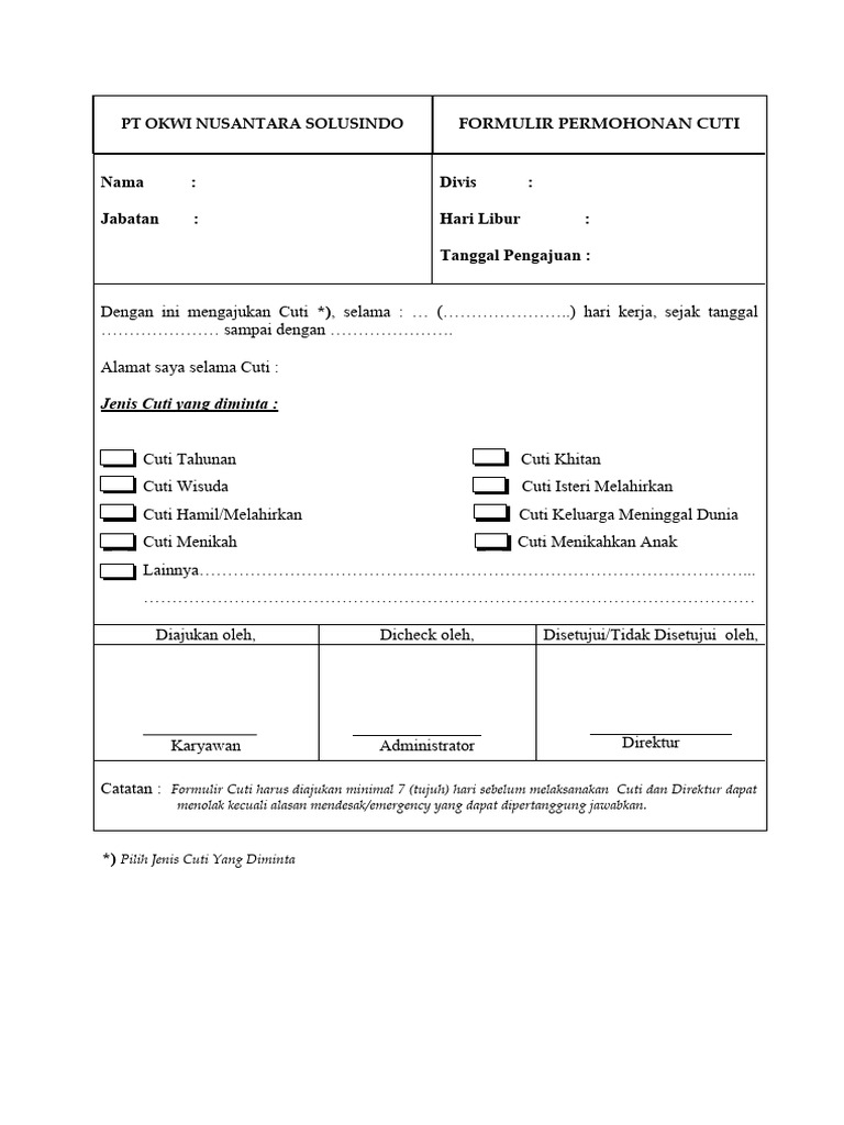 Formulir Cuti Pdf