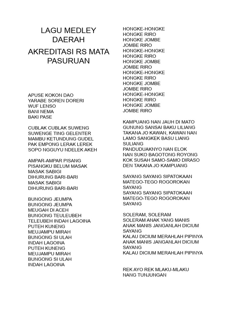 Lagu Medley Daerah Pdf