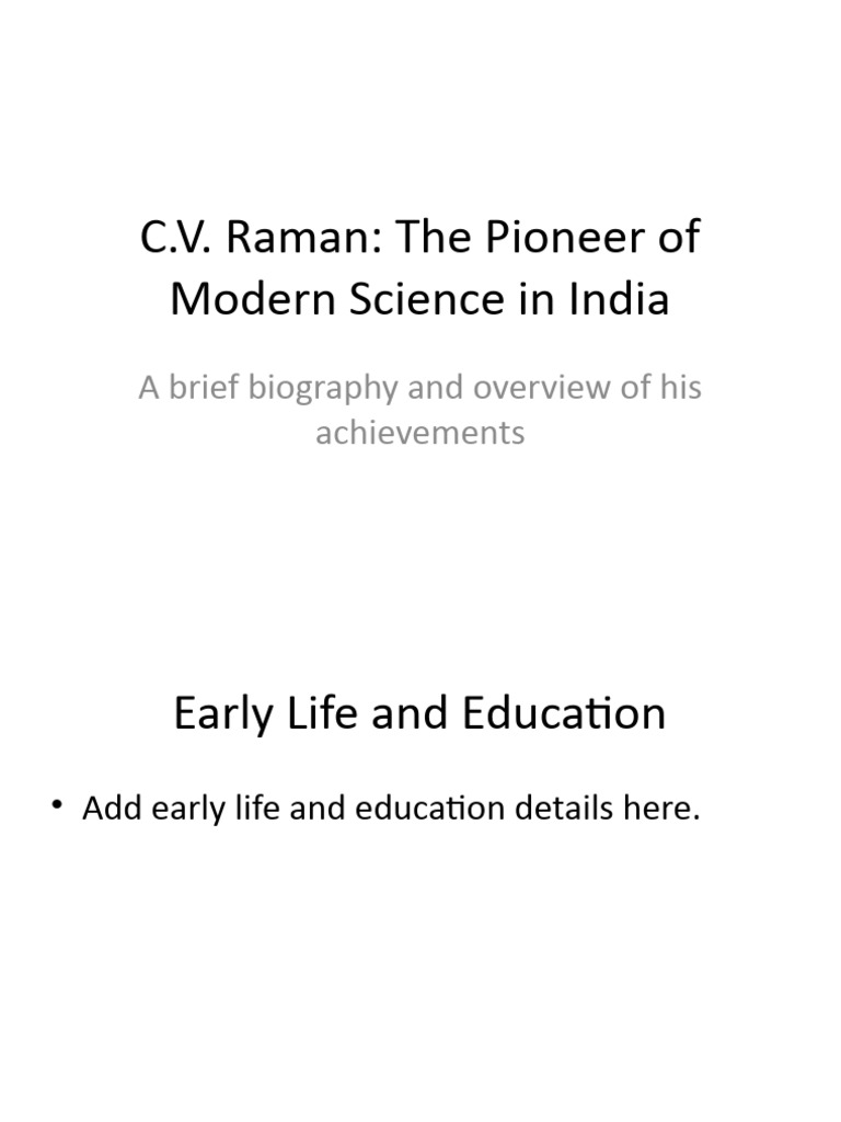 C.V. Raman: Pioneer of Modern Science | PDF