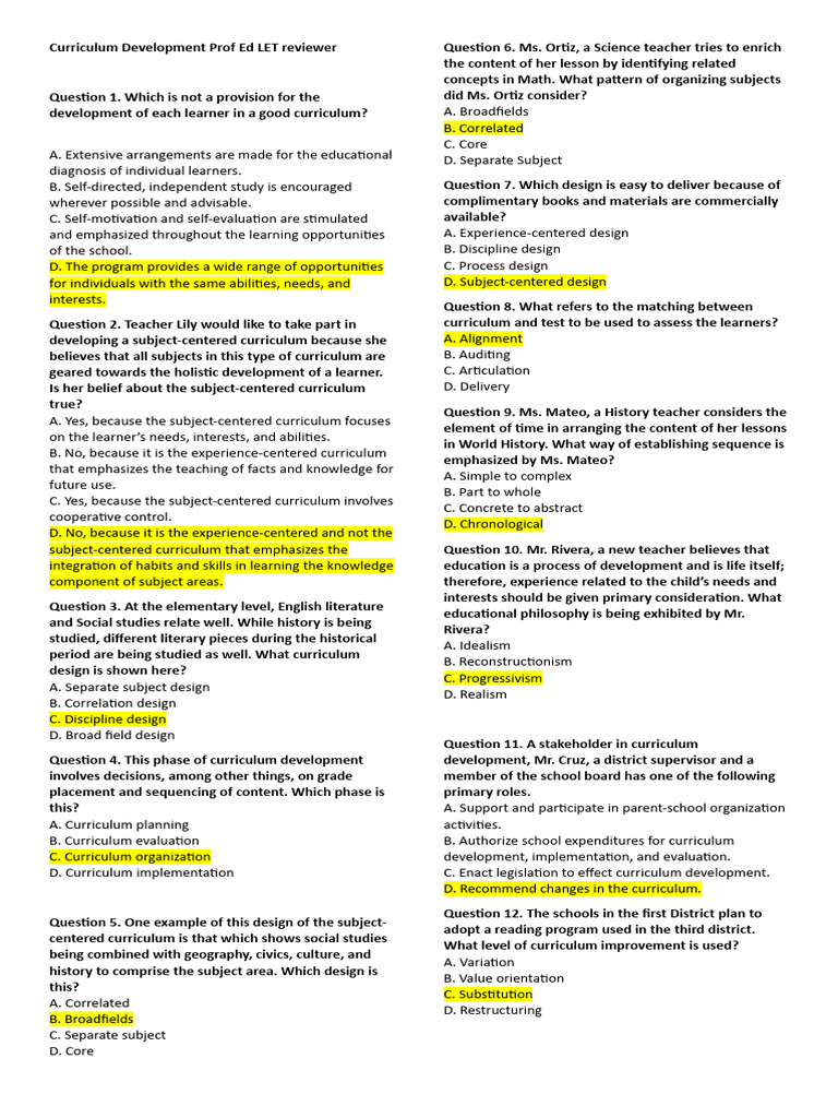 Curriculum Development Prof Ed Let Reviewer Pdf Curriculum Learning