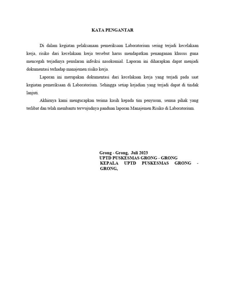 Kata Pengantar Manajemen Risiko Kerja | PDF