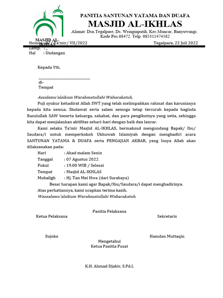 Contoh Surat Undangan Pengajian | PDF