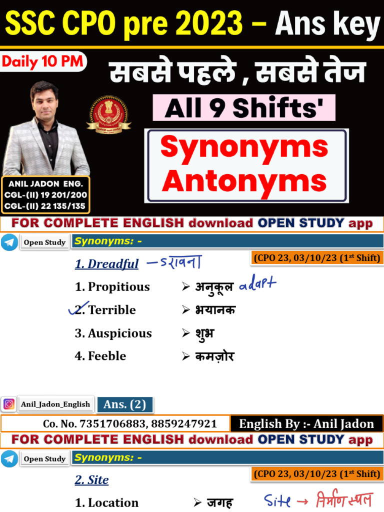 All synonyms antonyms ssc cpo 2023 2 pdf