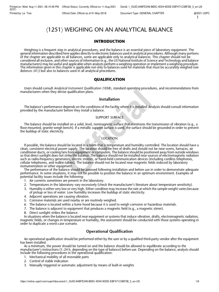 〈1251〉 WEIGHING ON AN ANALYTICAL BALANCE PDF Weighing Scale Weight