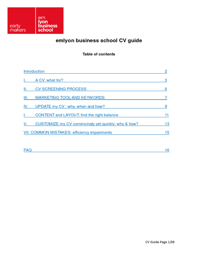 emlyon CV Guide for Job Seekers | PDF | Career & Growth
