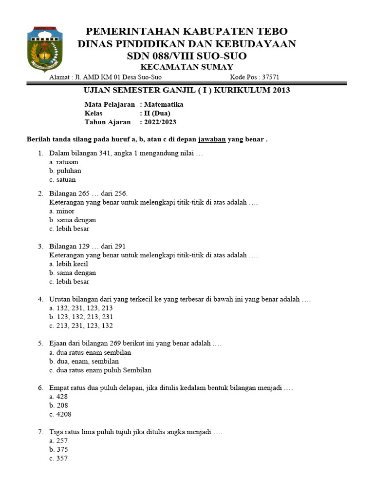 Soal Matematika Kelas 2 Pdf