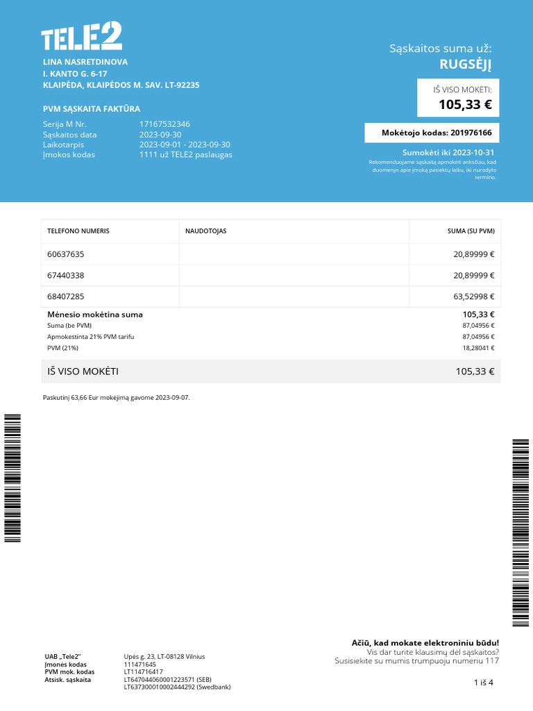 Tele2.Bill.17167532346 2 | PDF