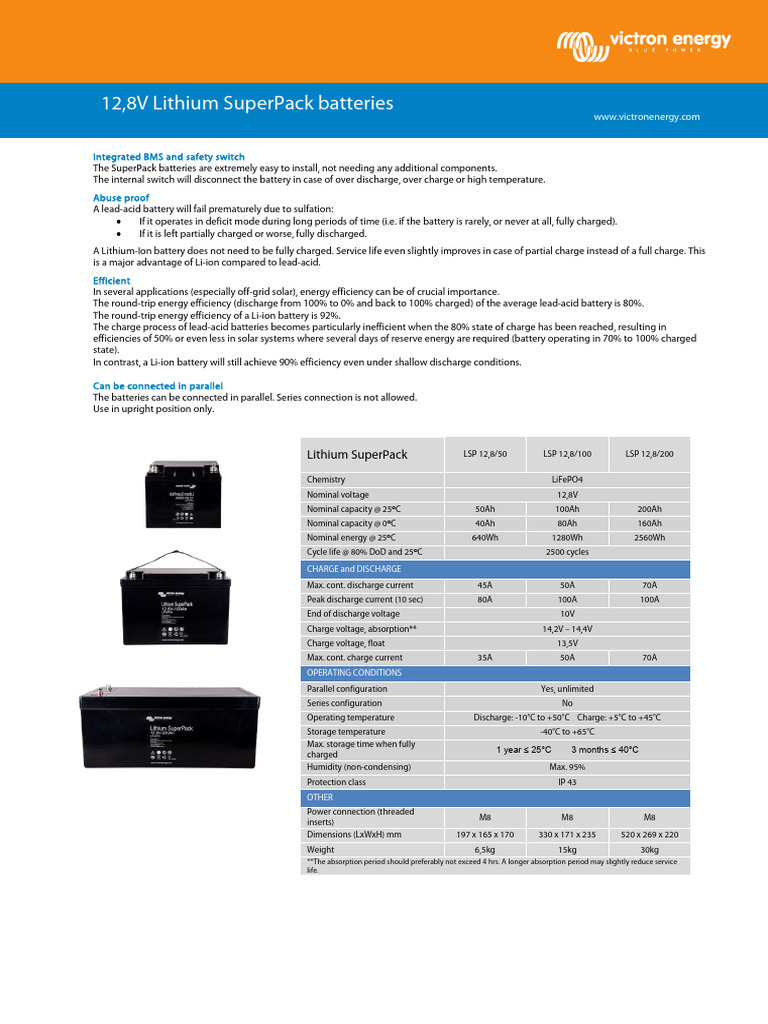 Victron Lithium SuperPack 12.8V Overview | PDF | Lithium Ion Battery ...