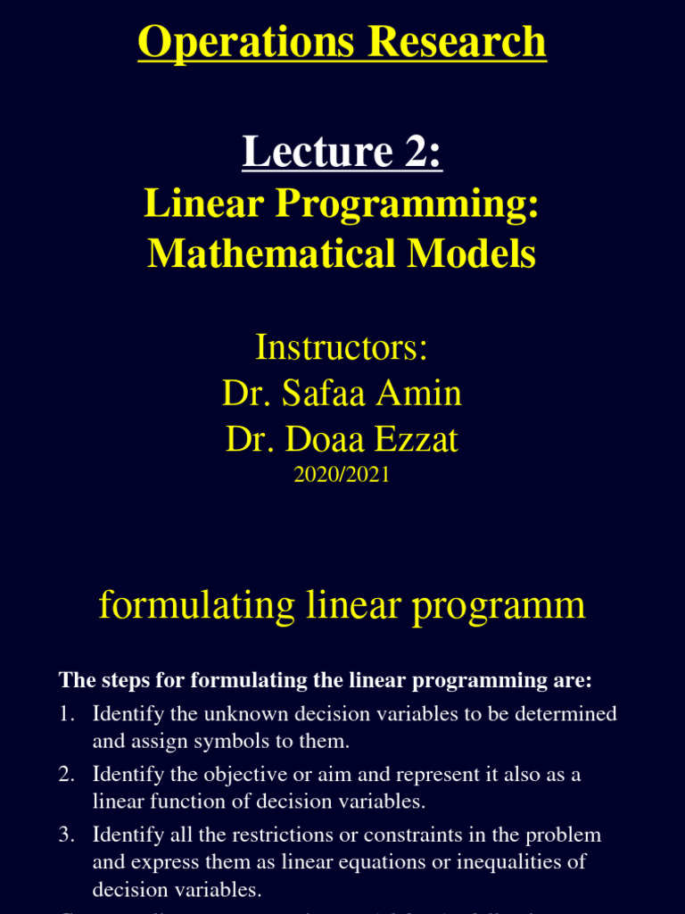 Operations Research: Linear Programming: Mathematical Models | PDF image.