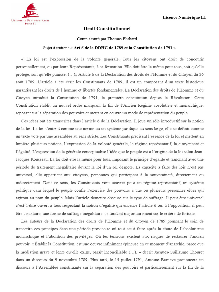 Article 6 DDHC Et Constitution de 1791 PDF