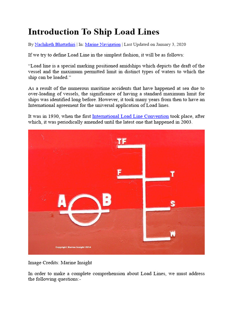 Introduction To Ship Load Lines PDF Ships Watercraft