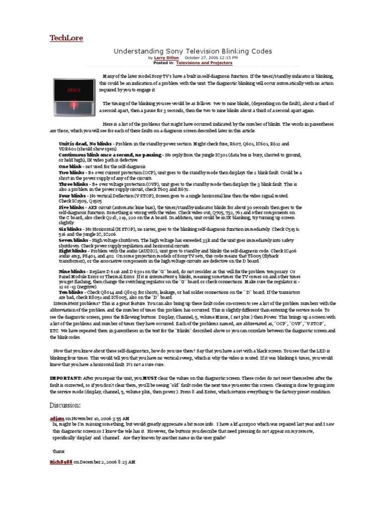 Understanding Sony Blink Codes | Electrical Engineering | Electromagnetism