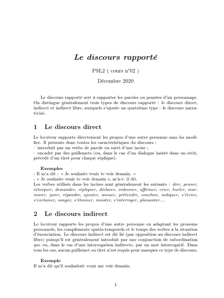 Le Discours Rapporté | PDF | Verbe | Syntaxe