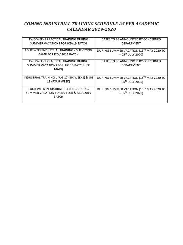 Training Schedule PDF