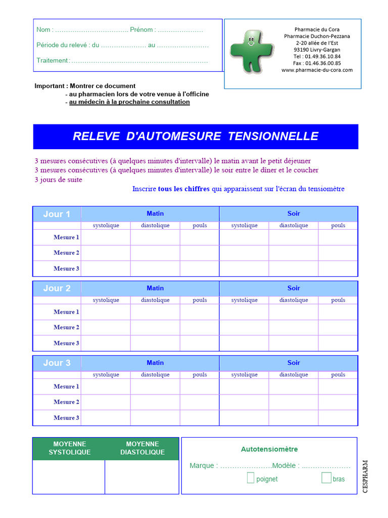 Feuille de relevé de tension à imprimer | PDF
