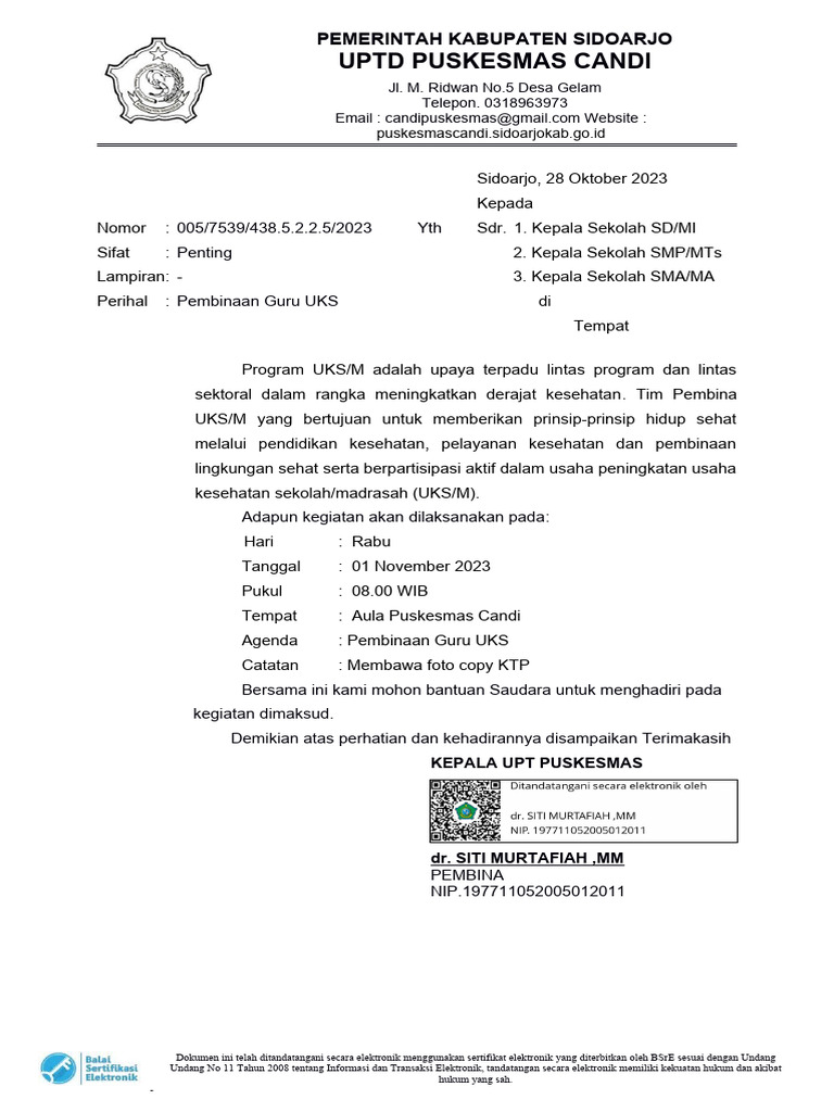 Undangan Pembinaan Guru Uks-1 | PDF