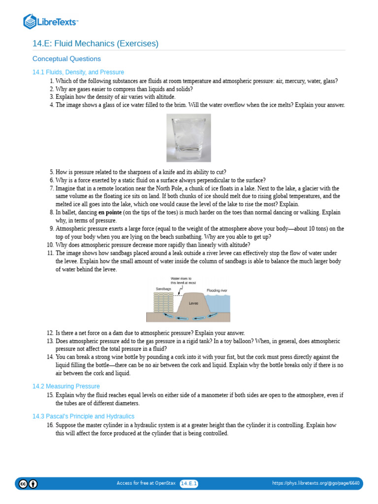 14.E Fluid Mechanics (Exercises) PDF Buoyancy Pressure