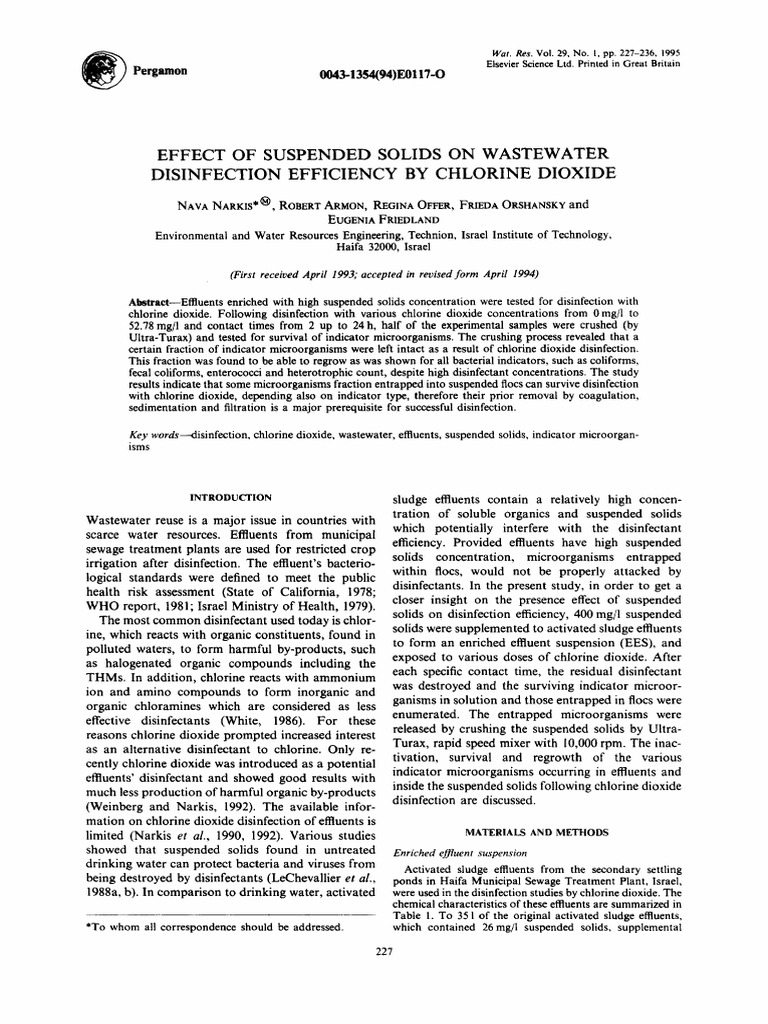 Impact of Suspended Solids on Chlorine Dioxide Disinfection | PDF ...