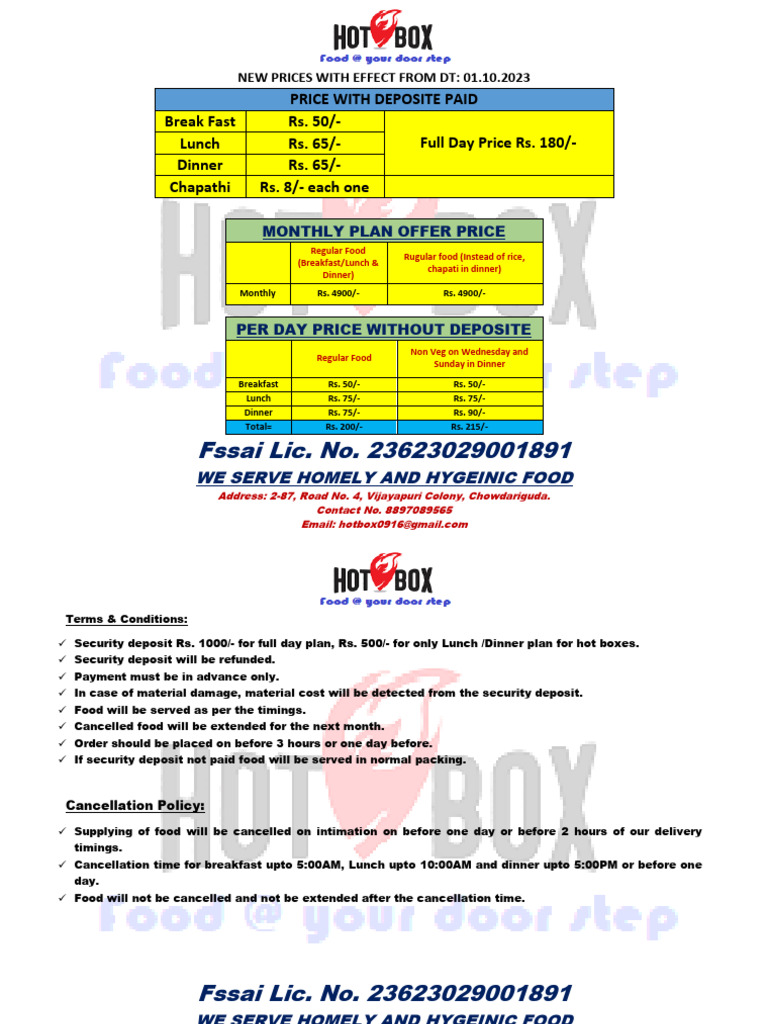 New Price List WEF 01.10.2023 Download Free PDF Lunch Food And Drink