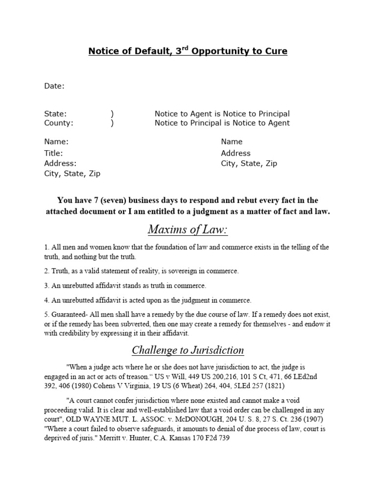 3rd Notice To Cure 1 | PDF | Courts | Legal Procedure