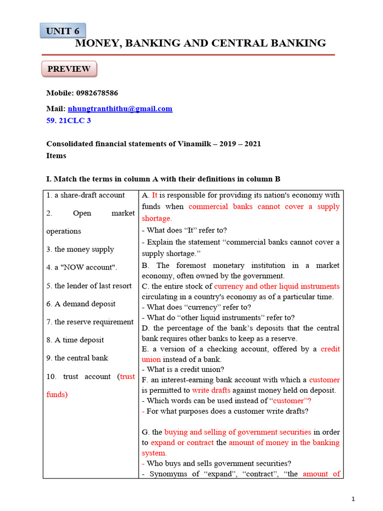 Unit 6 Money and Banking PDF Money Medium Of Exchange