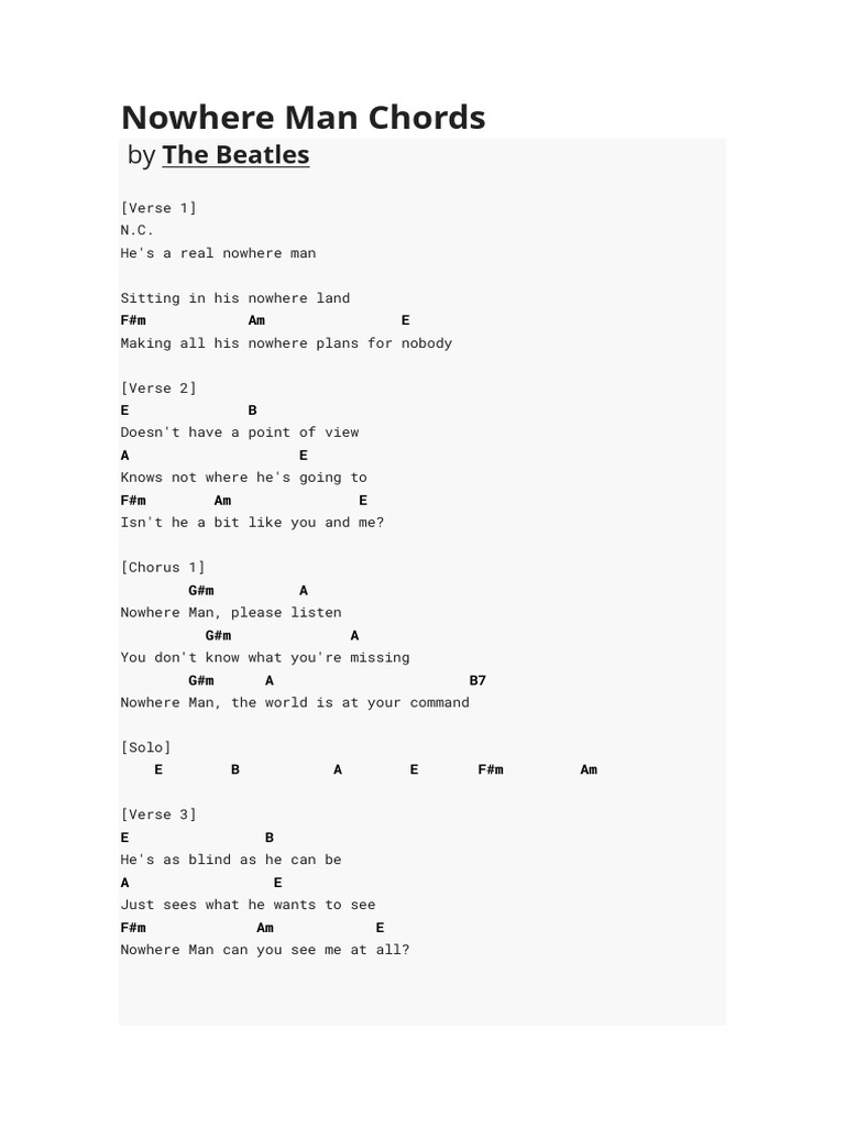 Nowhere man chords pdf