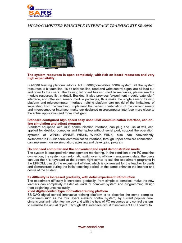 SB 8086 Microcomputer Principle Interface Training Kit | PDF | Power ...