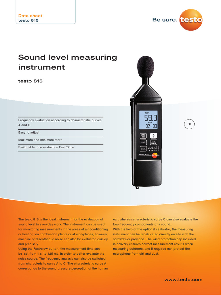 815 Testo DATA SHEET | PDF | Calibration | Decibel