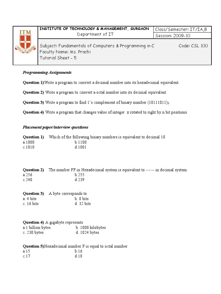 Computer Programming Assignments & Questions | PDF